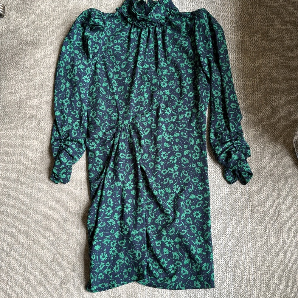 ZARA Elegant Green Floral Dress Sz M - Picture 9 of 13